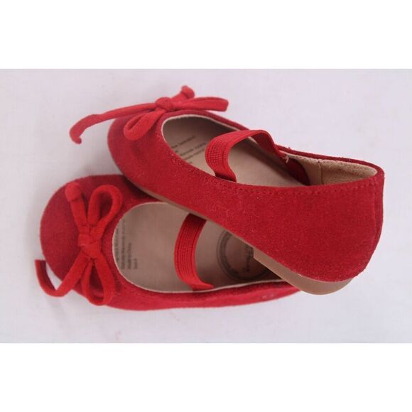 Sweet Honey Red Ballet Flats Suede Bow Toe Sz 4 Infant Shoes - Picture 1 of 10